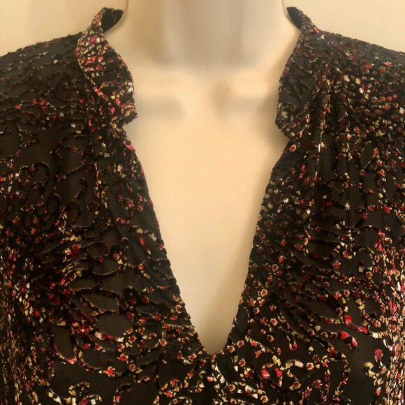 Sno Skins Long Sleeve V-Neck Raised Velour Multicolor Print Tunic Shirt Size M - Picture 3 of 16